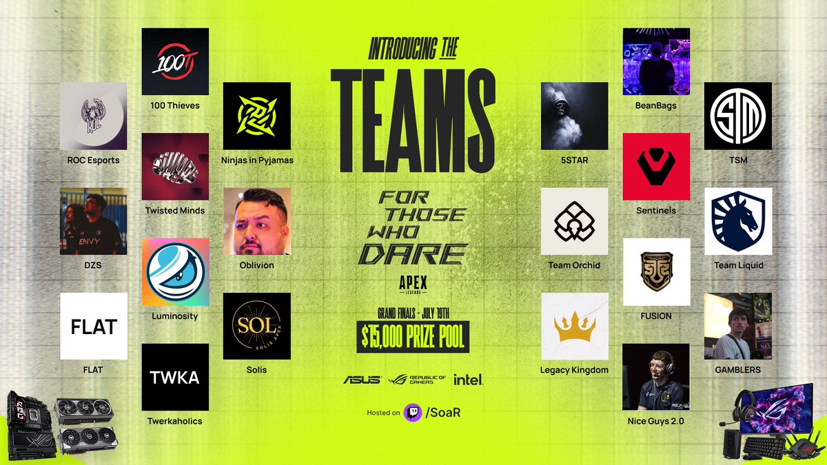 SoaRGaming's tweet image. This Grand Finals is STACKED 🥶

Who will come out on top today? 

Watch the For Those Who Dare $15K Apex Legends Grand Finals LIVE at 5PM EST - Twitch/SoaR