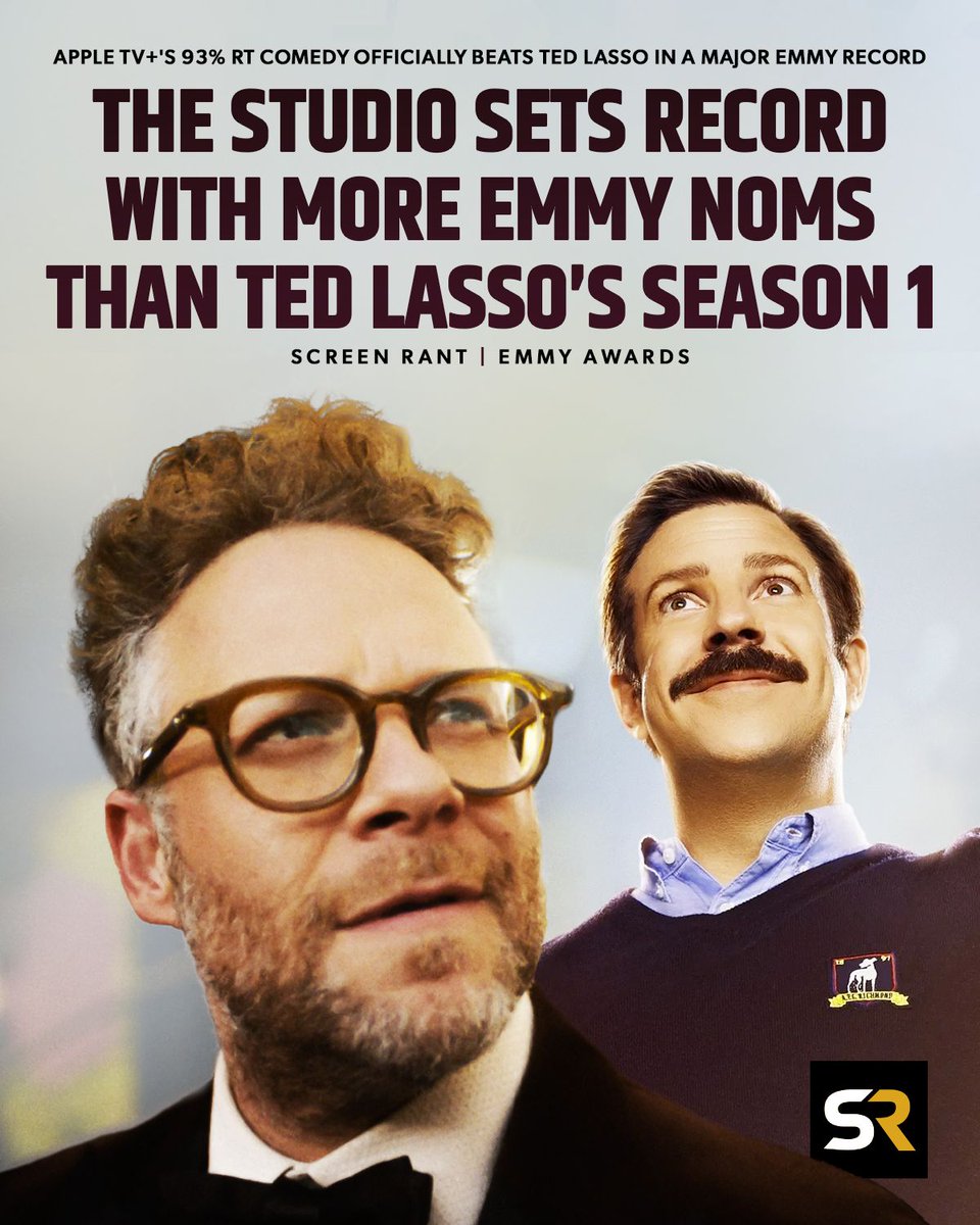 #TheStudio, which boasts a 93% Rotten Tomatoes score, has dethroned Apple TV+'s #TedLasso as the comedy series with the most Emmy nominations in its first season. 📺

The Studio boasts 23 nominations. Ted Lasso set the previous record when it received 20 nominations. 🏆