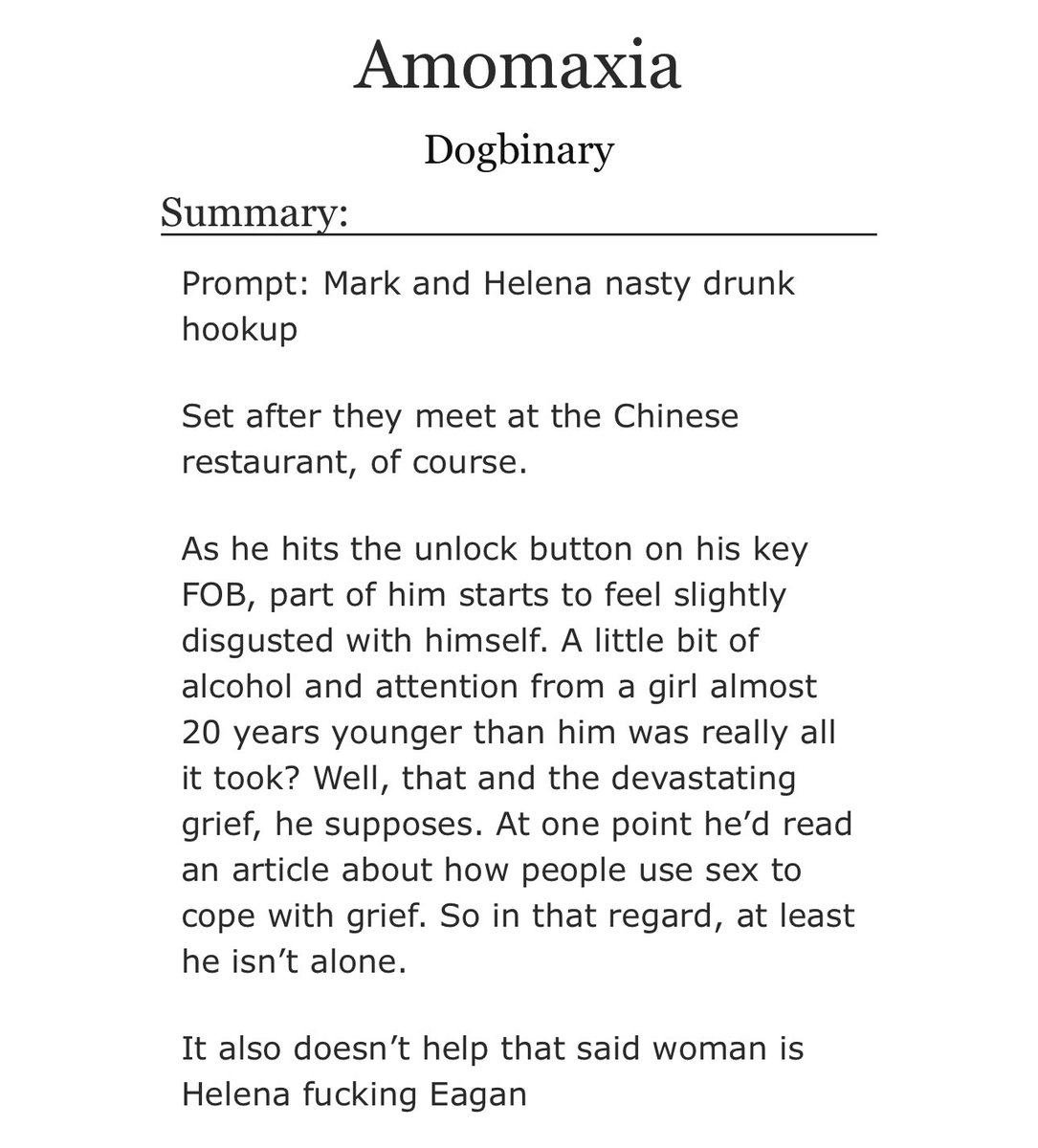 markhellyfics's tweet image. π Amomaxia by Dogbinary
π·οΈ #markhelena
π explicit
Prompt: Mark and Helena nasty drunk hookup
Set after they meet at the Chinese restaurant, of course.
π: archiveofourown.org/works/64313758