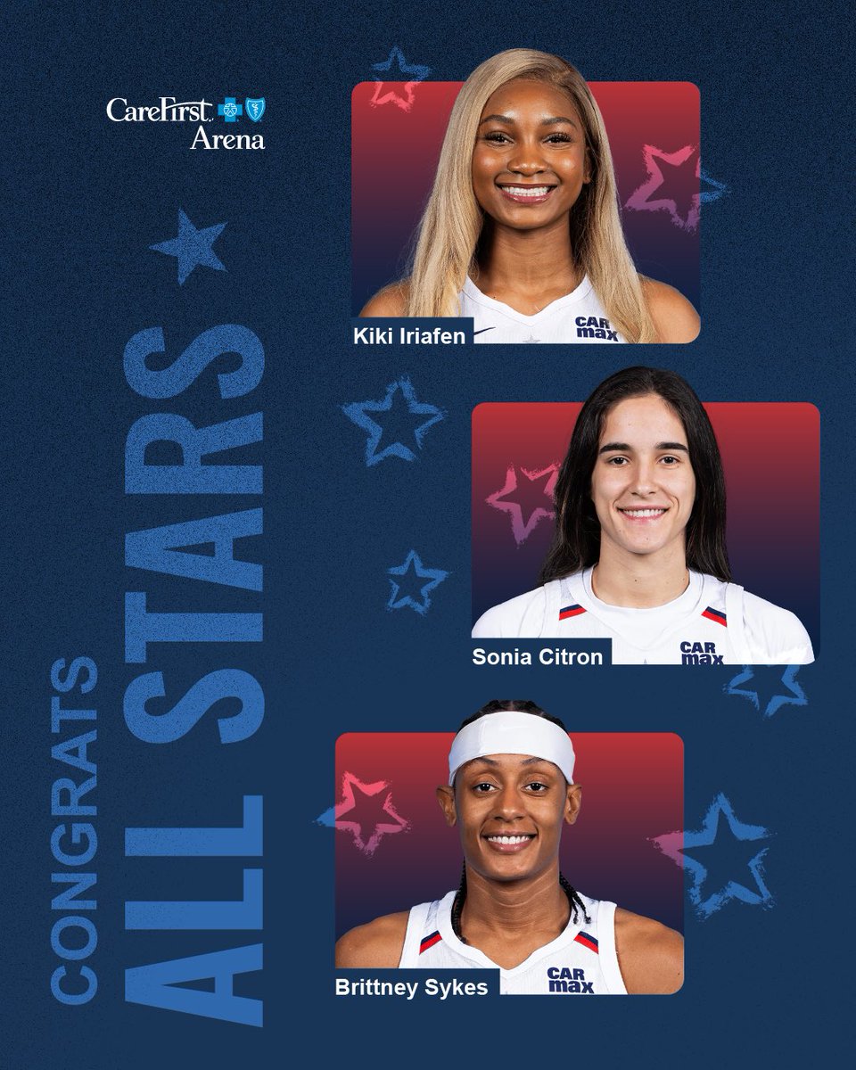 CareFirst Arena (@carefirstarena) on Twitter photo Best of luck to <a href="/WashMystics/">Washington Mystics</a> All-Stars Kiki Iriafen, Sonia Citron and Brittney Sykes in the WNBA All-Star Game 🤩
It’s been an honor to watch you shine at our home court this season, and we can’t wait for what’s next! Best of luck to <a href="/WashMystics/">Washington Mystics</a> All-Stars Kiki Iriafen, Sonia Citron and Brittney Sykes in the WNBA All-Star Game 🤩
It’s been an honor to watch you shine at our home court this season, and we can’t wait for what’s next!