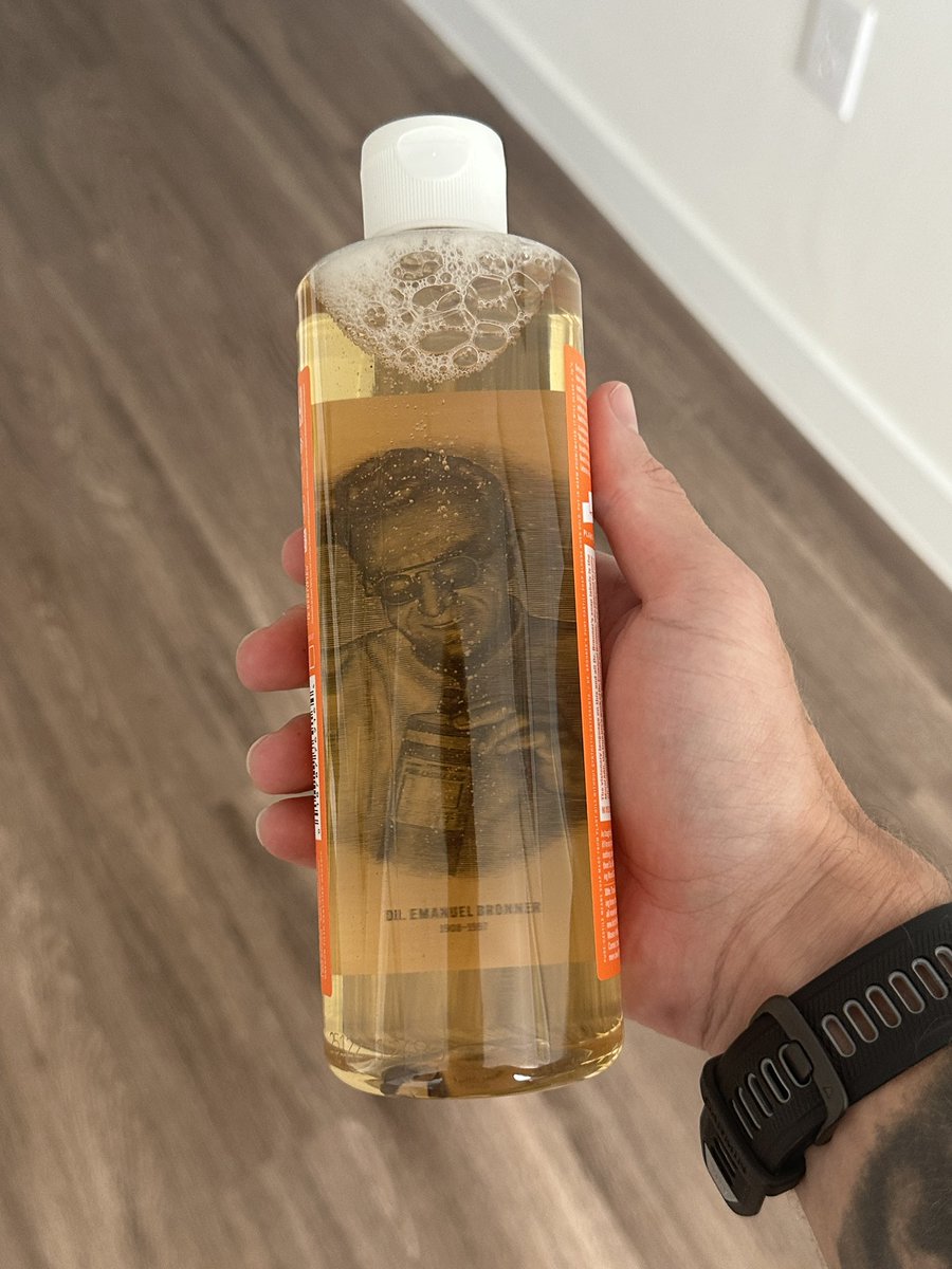 patandboujee's tweet image. They got dr. bronner himself *inside* the bottle now? The levels of mysticism occurring with this soap just keeps increasing - it’s like he’s blessing each pour