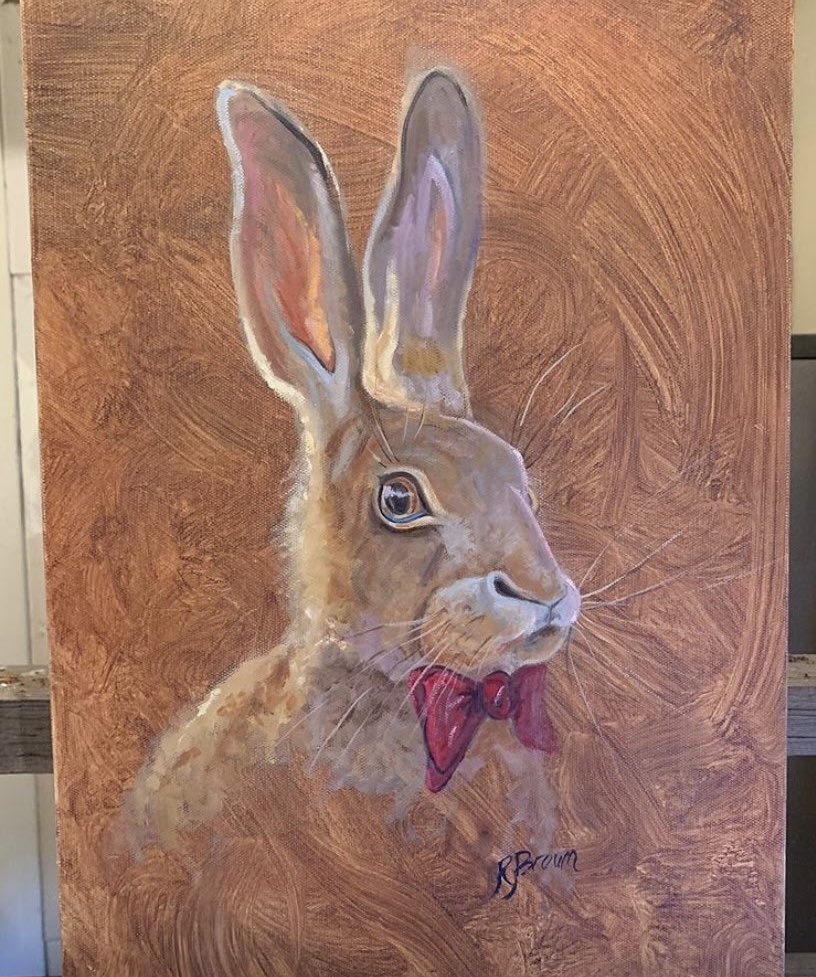 My painting of a Hare. Yes he’s wearing a bow tie, he’s off shagging you see