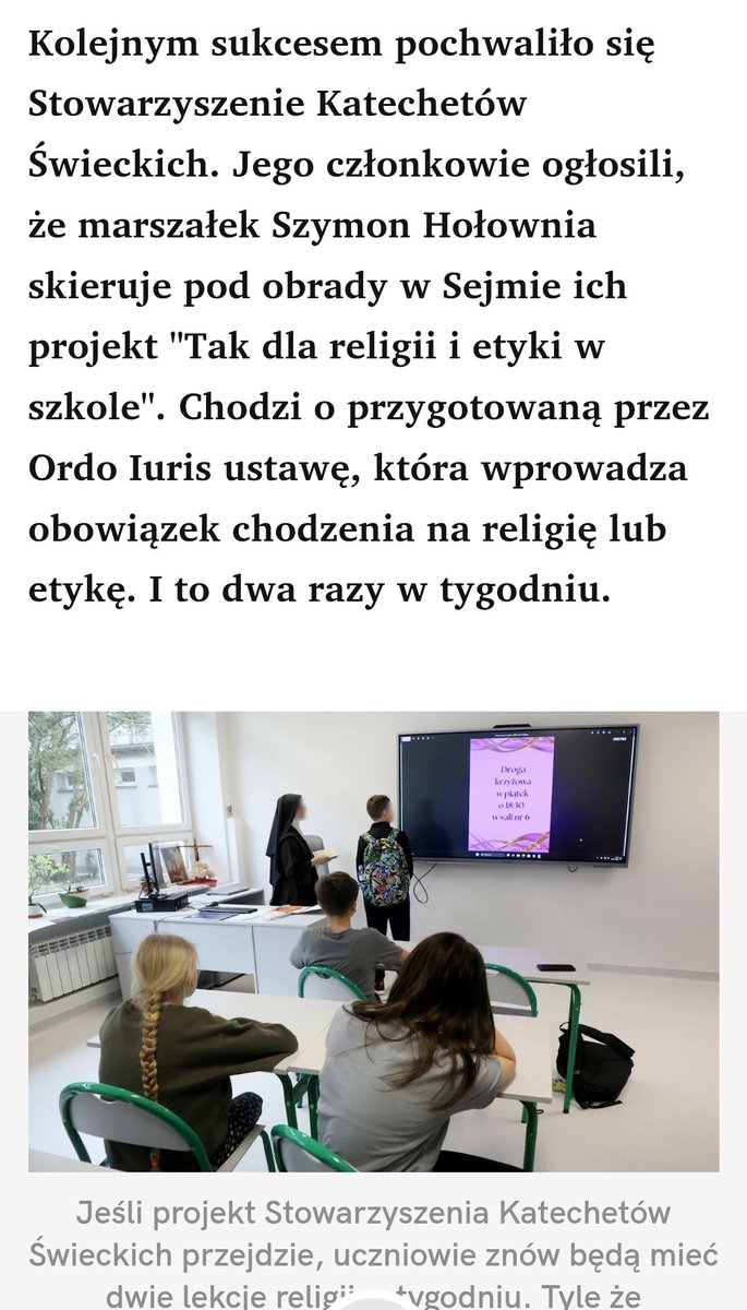Hołownia skierował do prac Sejmu projekt Ordo Iuris dotyczący obowiązkowej nauki "religii" w szkołach. 
Przypomnę, że Ordo Iuris to sekta opłacana przez Kreml
