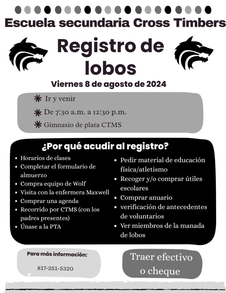 Incoming 7th &amp; 8th Grade Wolves: Join us for registration on Friday, August 8!  See the flyers for more information! 
Incoming 6th  Grade Wolves: See the posts about Wolf Camp!