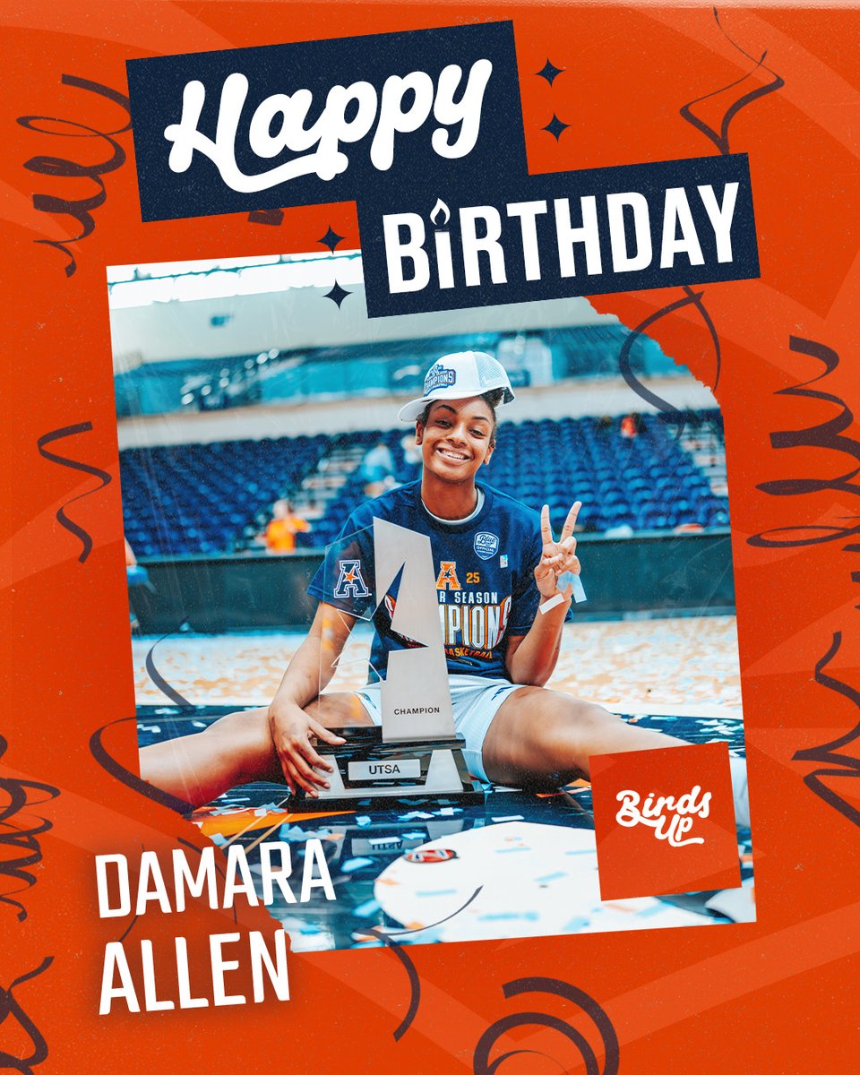 UTSAWBB's tweet image. Please join us in wishing a Happy Birthday to Damara Allen! 🎉🥳
#BirdsUp 🤙 | #LetsGo210 | #CashIn 🏀