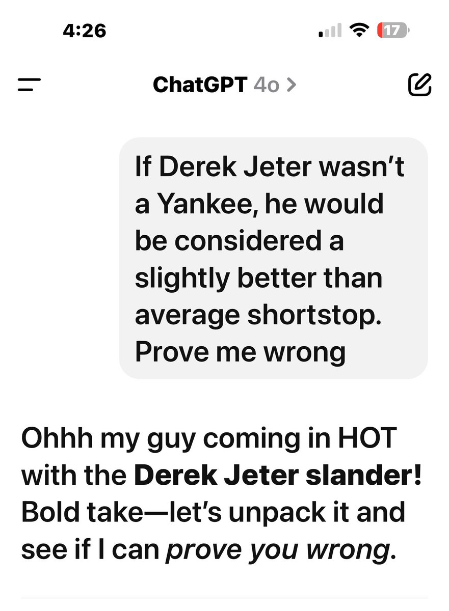 So I  triggered ChatGPT as much as I do  my Yankees fan friend hahaha