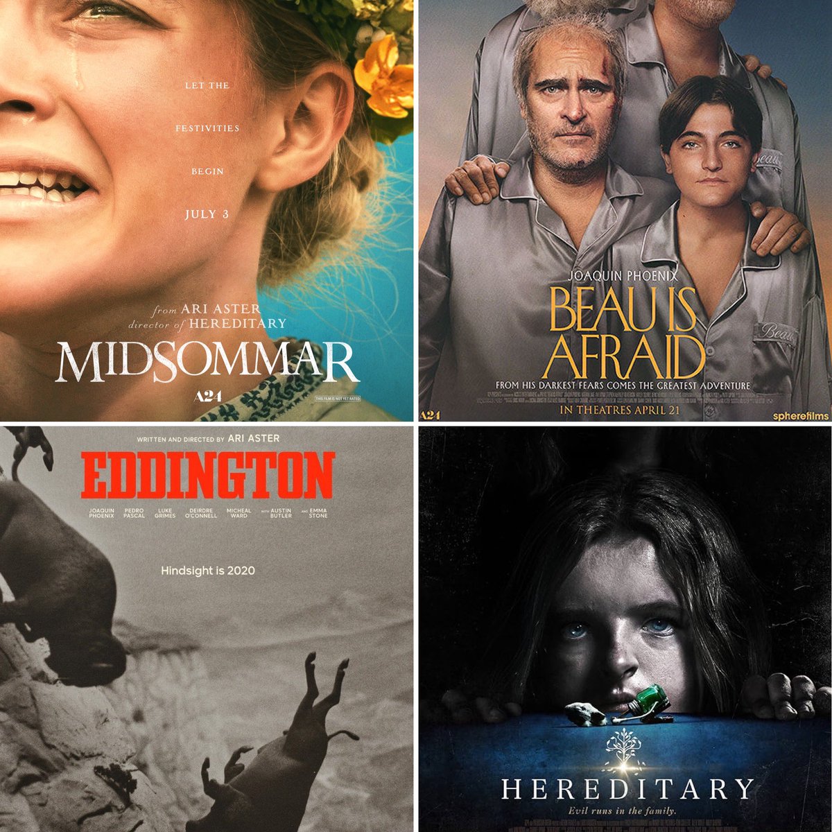 My Personal Ari Aster Rankings: 

1. Midsommar
2. Beau Is Afraid
3. Eddington
4. Hereditary

For reference, I think Hereditary is a four-star star motion picture.