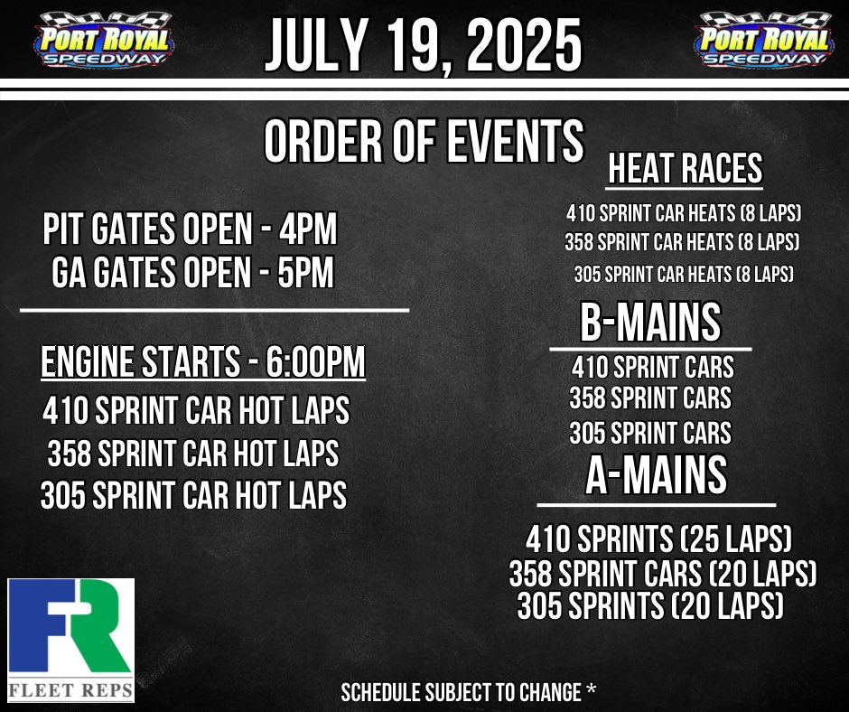 PortRoyalSpdway's tweet image. Tonight’s First Responders Night Tentative Order of Events presented by Fleet Reps: