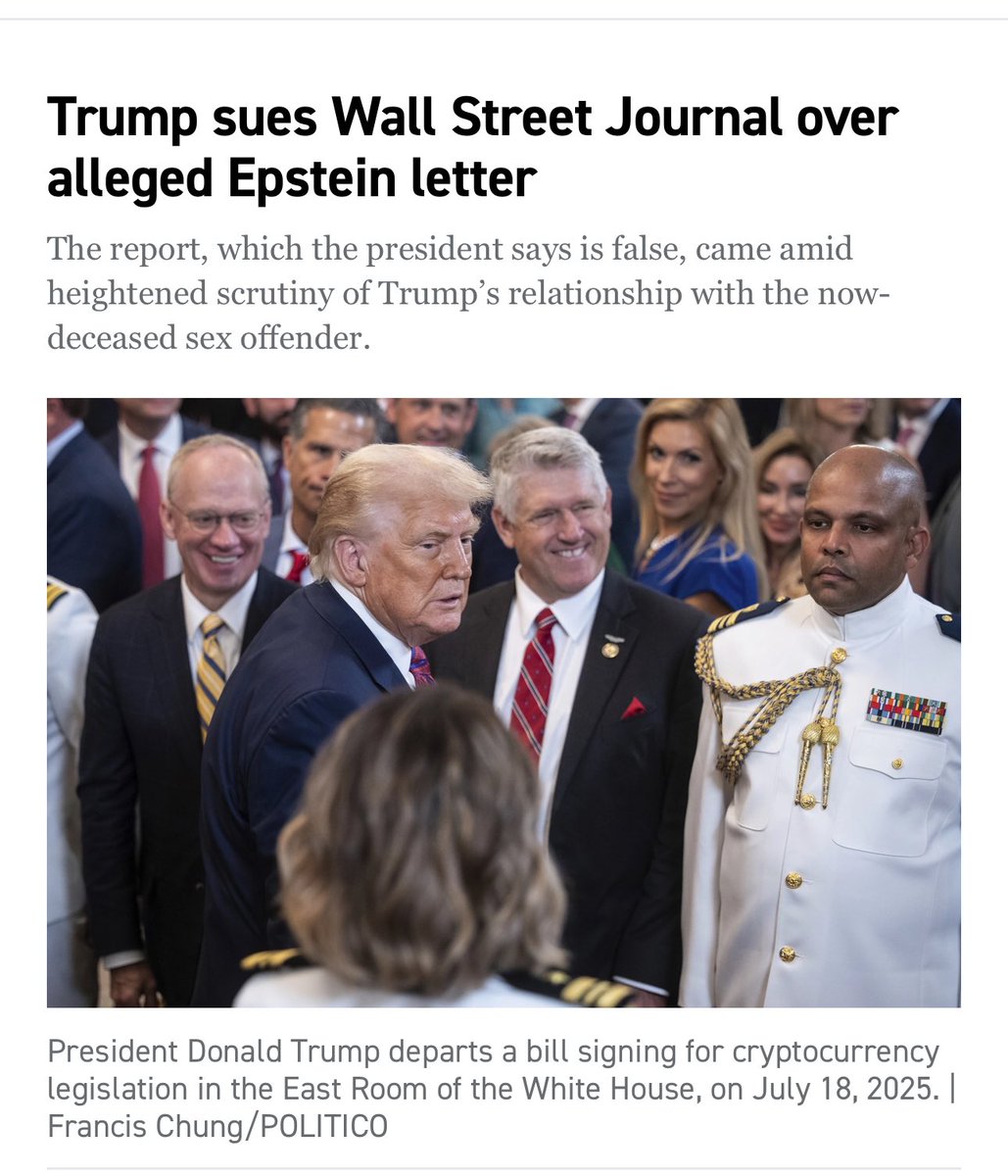 karlykingsley's tweet image. The WSJ, especially with Rupert Murdoch’s knowledge, would never have published that letter if they weren’t 100% sure it was real. Trump has a history of performative lawsuits he later drops or uses to strong-arm behind the scenes so his base thinks filing means he’s “right.”