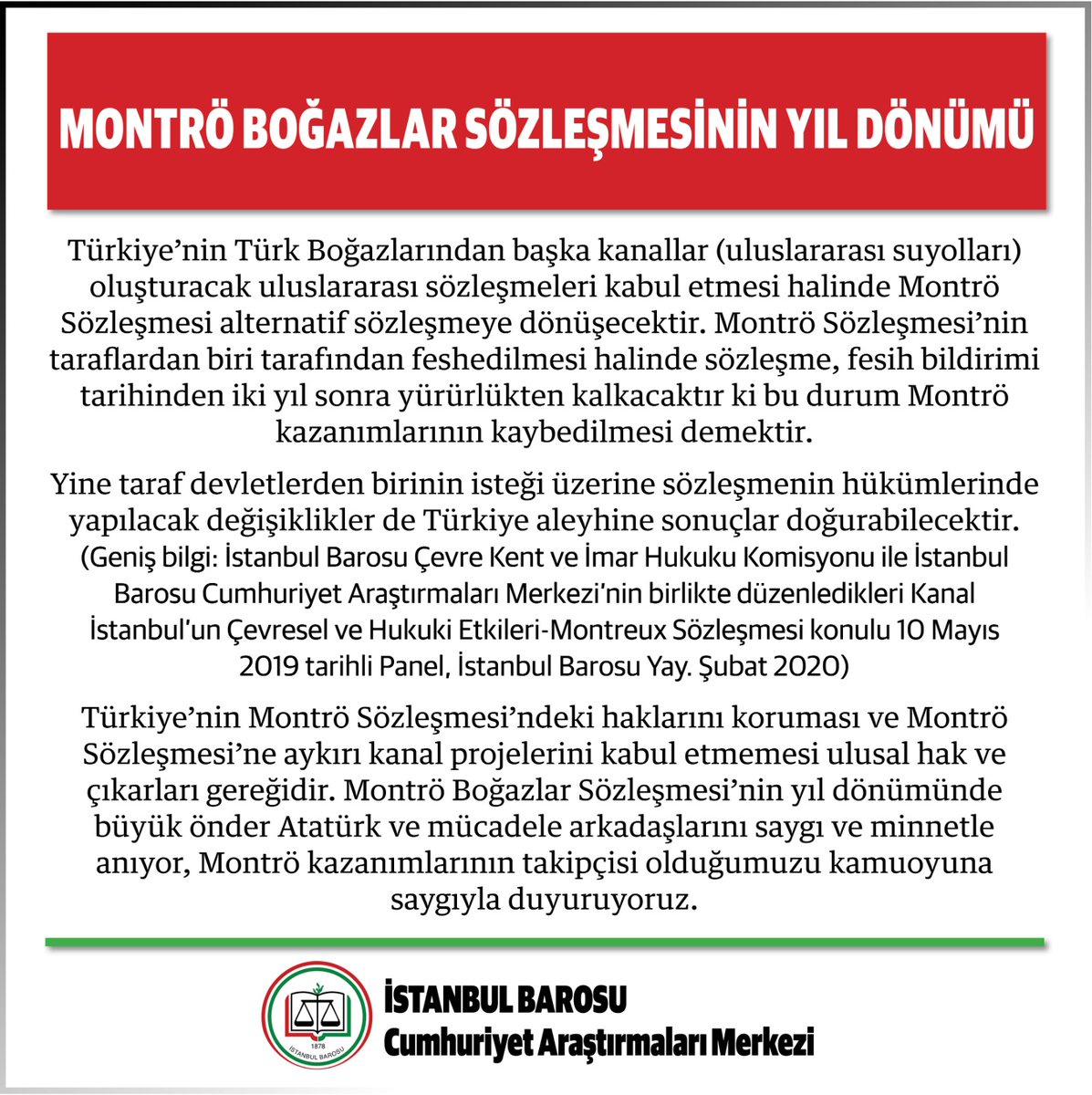 MONTRÖ BOĞAZLAR SÖZLEŞMESİNİN YIL DÖNÜMÜ