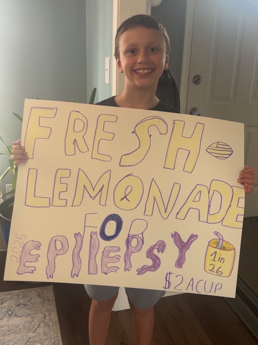 EpilepsyFdn's tweet image. TJ, who lives with seizures, hosted a lemonade stand with his brothers to raise awareness and funds for epilepsy. Together, they raised over $900! 💜🍋 Thank you to TJ and his family for being powerful advocates in their community. Make a difference too:
epilepsy.com/lemonadeforliv…
