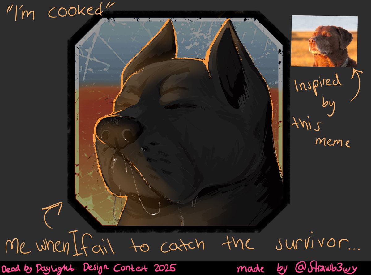 Strawb3wy's tweet image. Heres is my submission for the Icon🐶Inspired by the "I´m cooked" meme.  #DeadbyDaylight #deadbydaylightcosmetic #Houndmaster #dbdcosmeticcontest