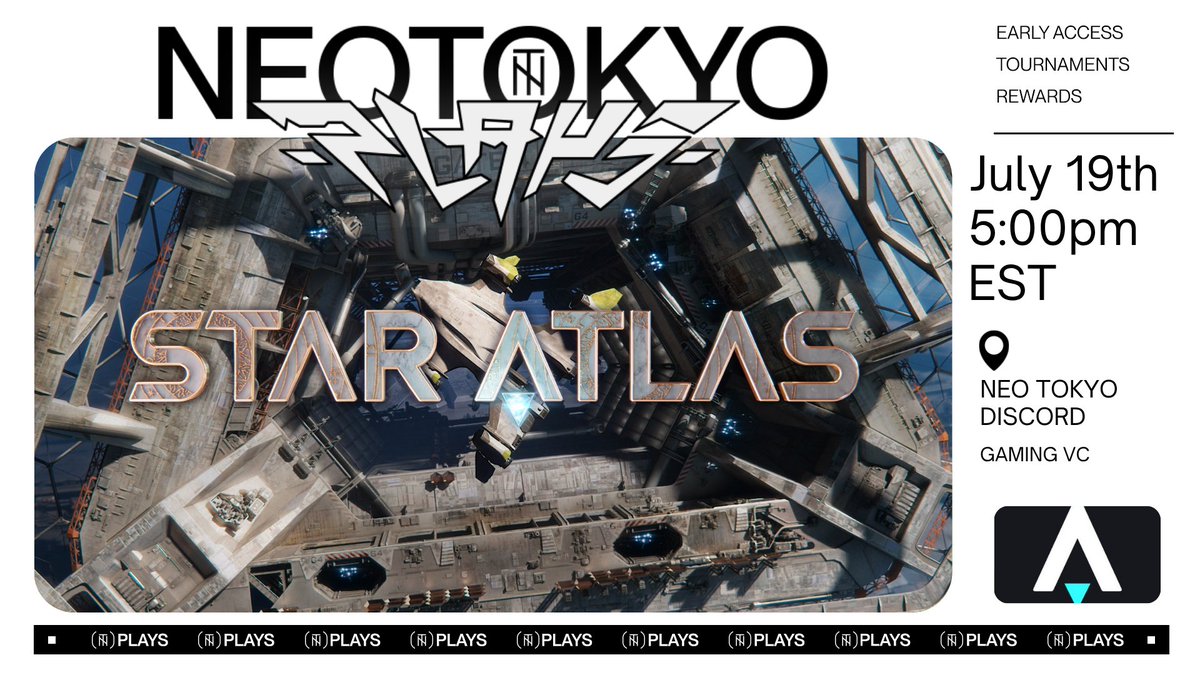 NeoTokyoPlays's tweet image. We are kicking off the @staratlas gaming event inside the @NeoTokyoCode discord right now!! Join up now for your shot at over $500 bucks in ships and crew members!!