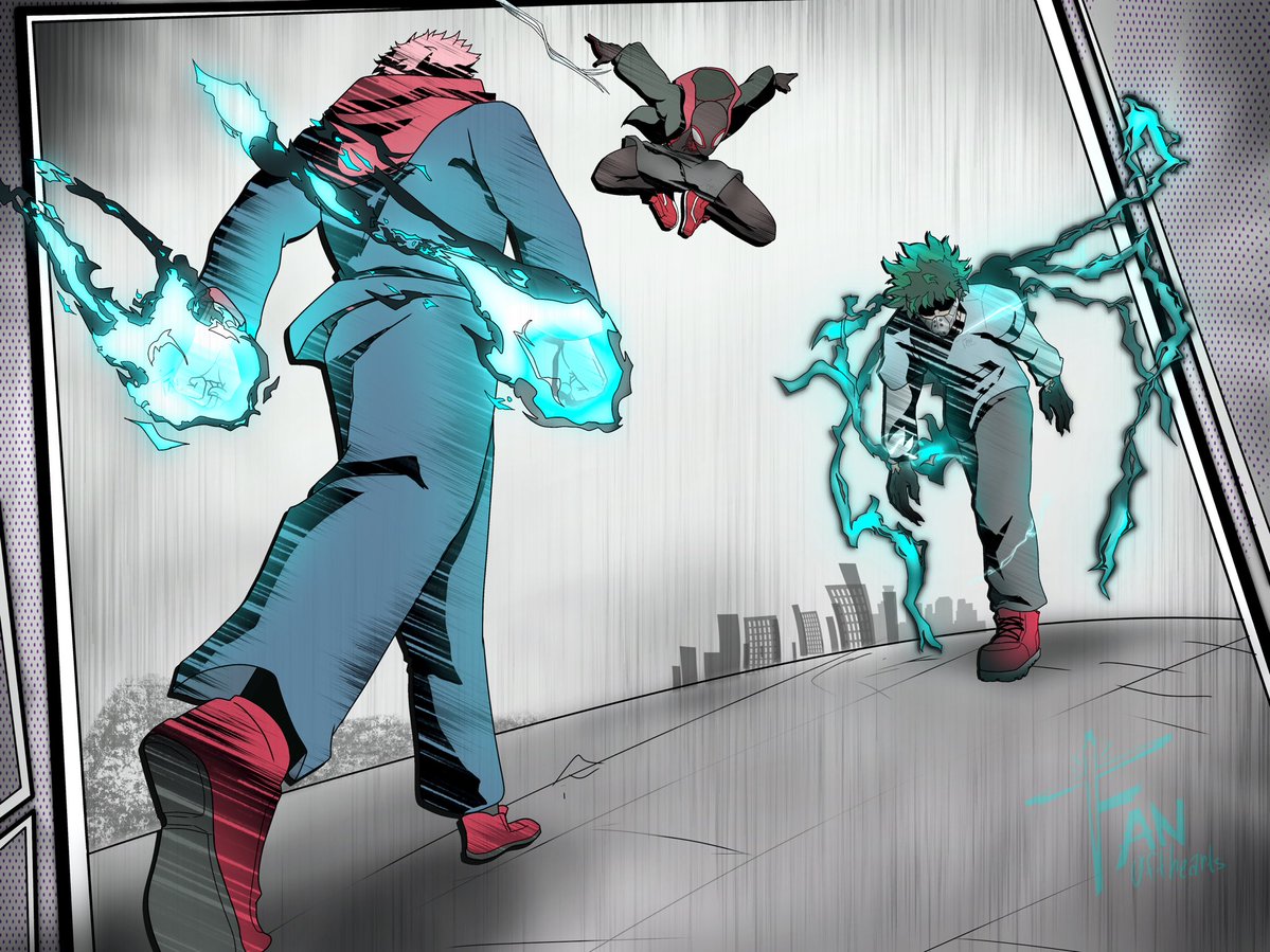 Fan0fthearts's tweet image. I know the new death battle between miles and Deku is coming out tomorrow…so I took the time to draw this piece of the “Red Sneaker Squad”