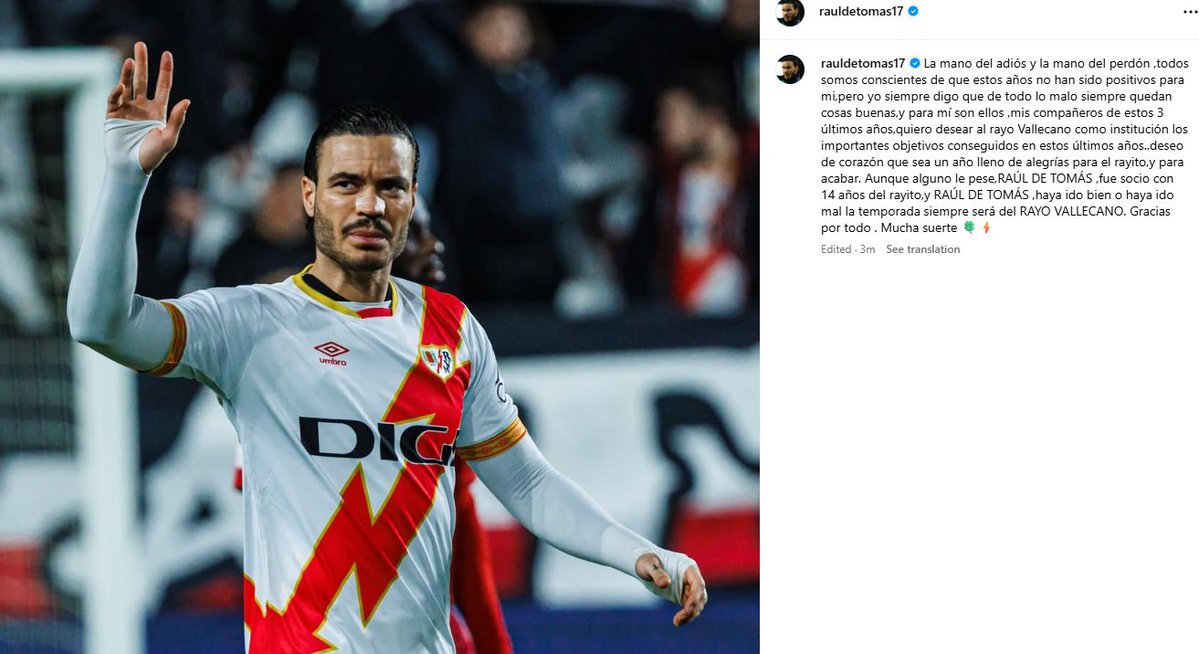 AS_MMartin's tweet image. ⚡️RdT se despide en su Instagram
🗣️"Aunque a alguno le pese fui socio del Rayito con 14 años y haya ido bien o haya ido mal siempre seré del Rayo"