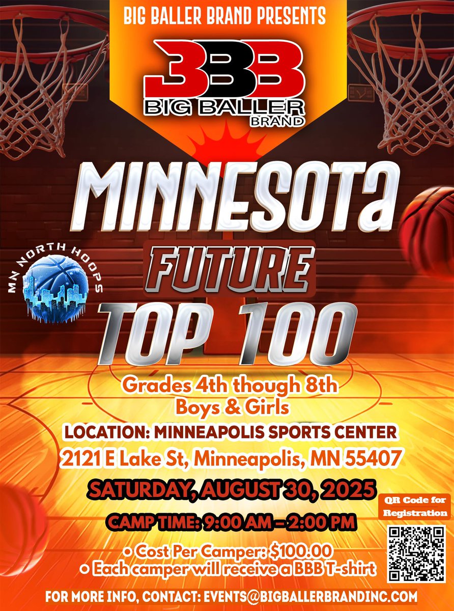 Big Baller Brand (@bigballerbrand) on Twitter photo MINNESOTA 🅱️🅱️🅱️ is coming, we have an ELITE team partnering w/ MN North Hoops & <a href="/TBNike612/">Travis Bledsoe</a> to direct the camp alongside <a href="/CoachMcAvene/">Travis McAvene</a> this will be 2 great skills guys giving Minnesota youth 🏀 an incredible opportunity. Register today 👉🏽 form.jotform.com/250267544677163 MINNESOTA 🅱️🅱️🅱️ is coming, we have an ELITE team partnering w/ MN North Hoops & <a href="/TBNike612/">Travis Bledsoe</a> to direct the camp alongside <a href="/CoachMcAvene/">Travis McAvene</a> this will be 2 great skills guys giving Minnesota youth 🏀 an incredible opportunity. Register today 👉🏽 form.jotform.com/250267544677163