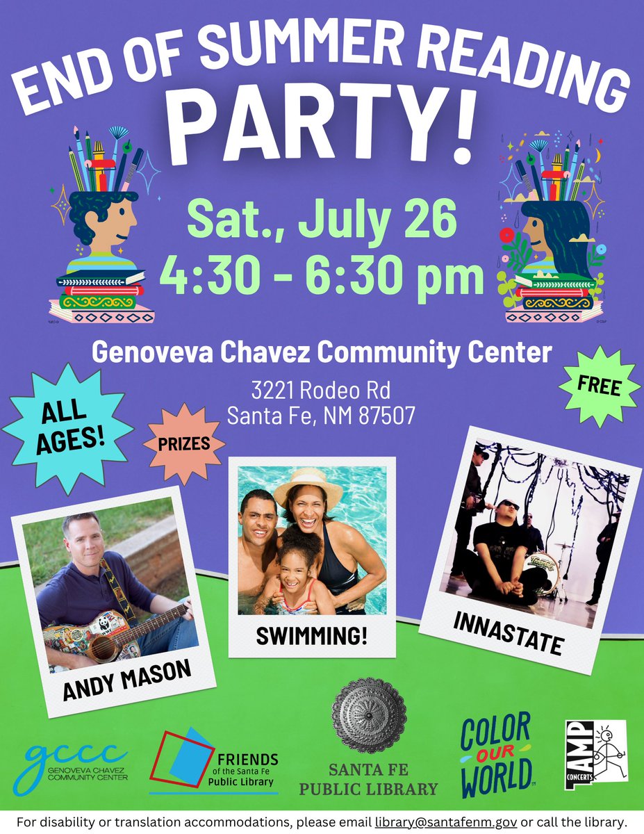 sfpl's tweet image. End of Summer Reading Party at #GenovevaChavezCommunityCenter!
Saturday, July 26, 2025
4:30pm–6:30pm
Wrap up the #ColorOurWorld #SummerReadingProgram with an unforgettable celebration for all ages! Join us for an afternoon of fun, food, activities, and amazing music!