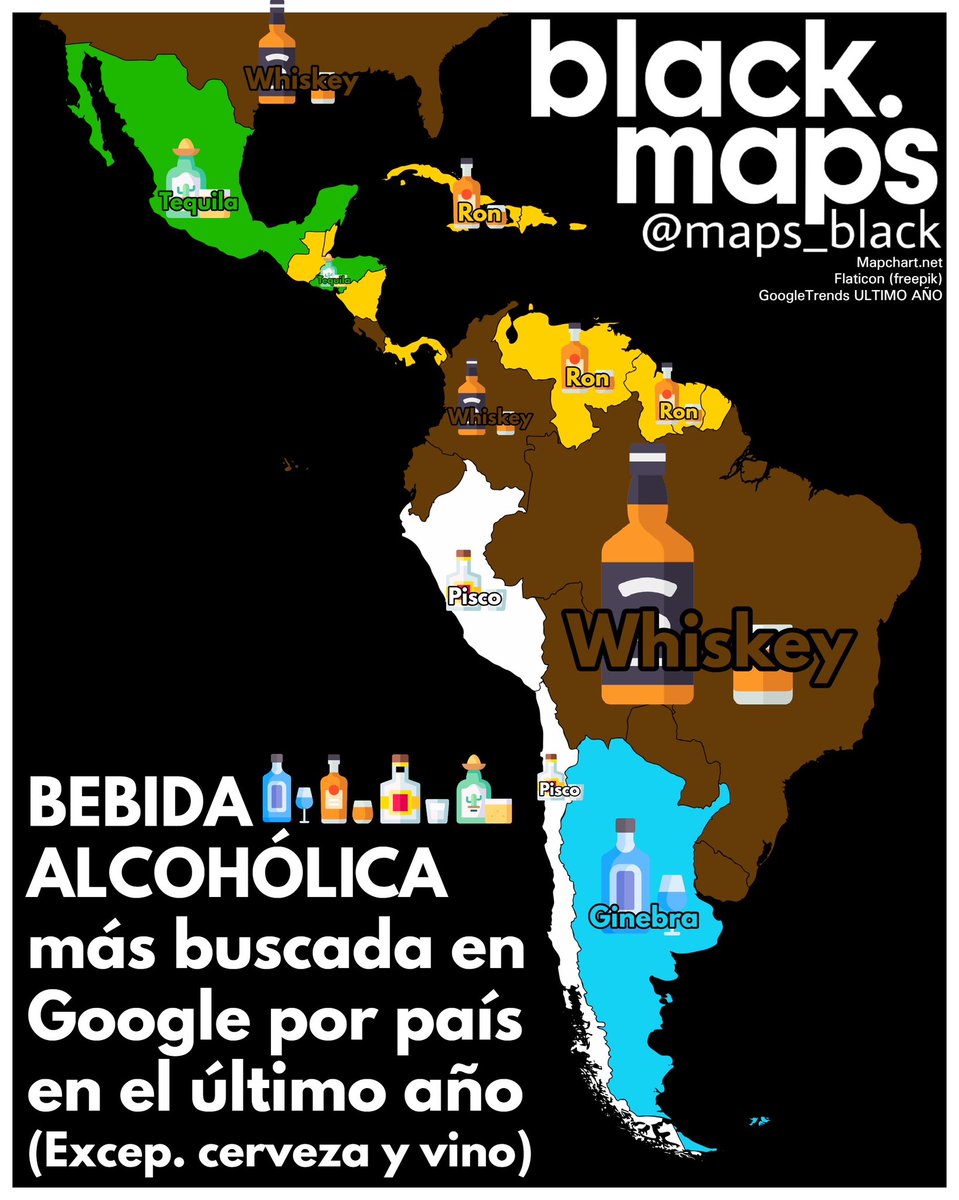 Bebida alcohólica más buscada en Google en cada país (último año) 🥃