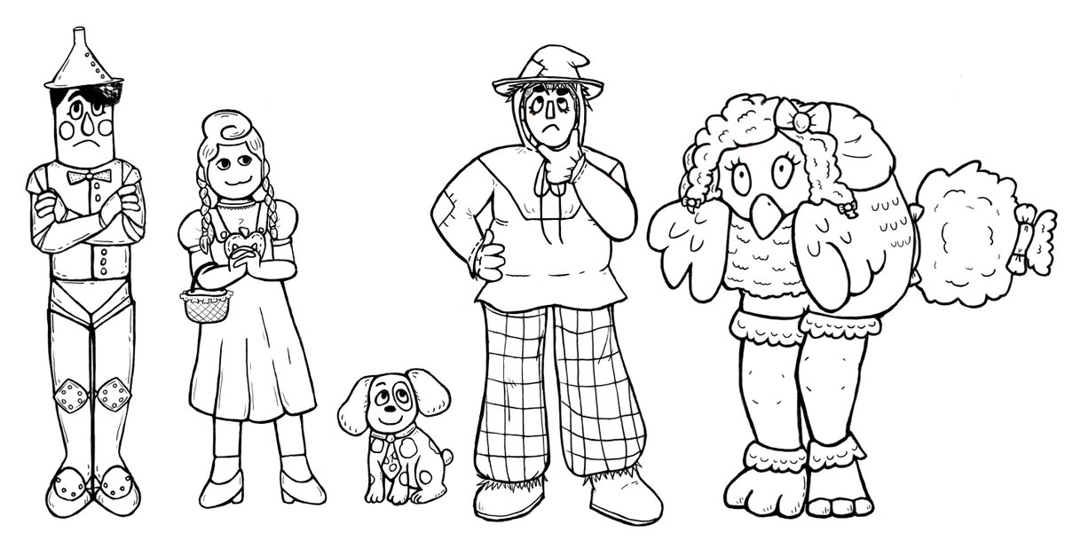 catghoststories's tweet photo. Wanted to draw the #WelcomeHome cast in #WizardofOz!✨We have #FrankFrankly as Tin Man, #WallyDarling as Dorothy, #BarnabyBBeagle as Toto, #EddieDear as Scarecrow, 'n #PoppyPartridge as the Cowardly Lion.  Working on #JulieJoyful as Glinda and #SallyStarlet as the Witch, too!🧚🧙‍♀️ https://t.co/6rI5RM3bjO