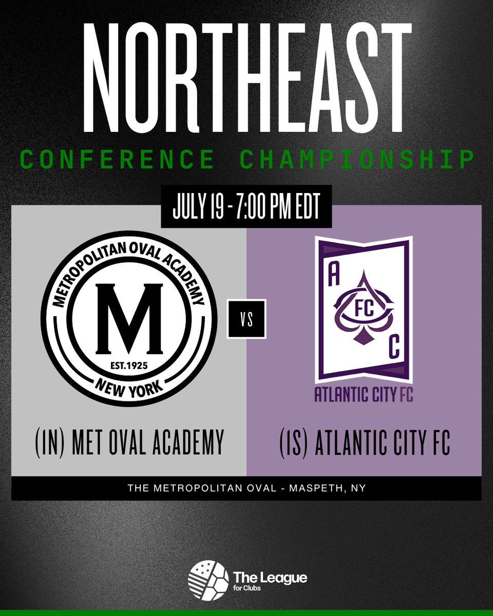Our second club to qualify for The National Finals in Dallas will be decided tonight!

<a href="/Met_Oval/">Met Oval</a> vs. <a href="/AtlanticCityFC/">Atlantic City FC</a>  
7 pm EDT

The Northeast Conference Champion will represent the East Region in Dallas next week!