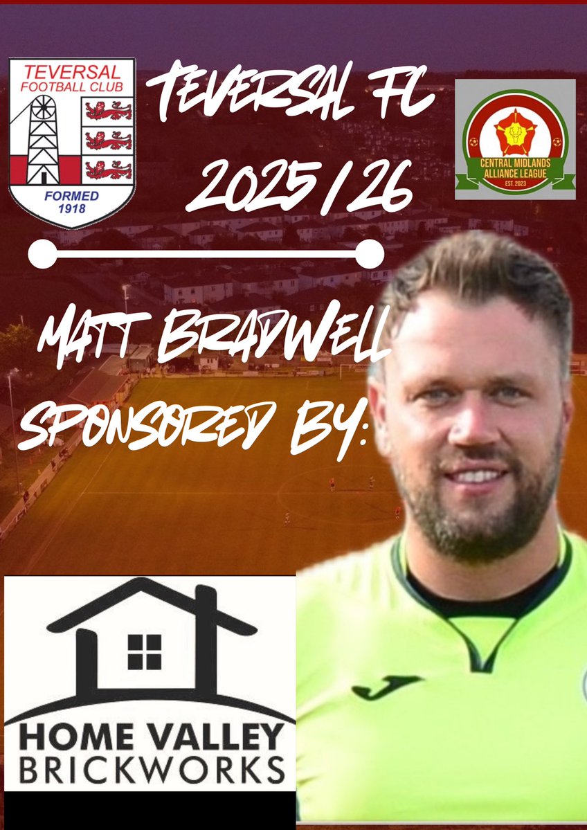 🧤 NEW SIGNING!
Welcome to Teversal FC, Matt Bradwell! 💥

The former Clay Cross shot-stopper joins us to provide strong cover for Oli &amp; Adam between the sticks. 🧱

Matt’s a top keeper with great experience — we’re delighted
Thanks to Home Valley Brickwork for sponsorship