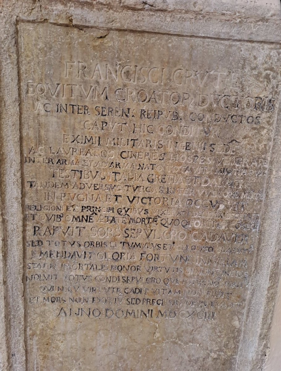 Krabath1's tweet image. Epitaph of Franjo Kruta (of Albanian origin), commander of Croatian cavalry units (Croati a cavallo), in the Church of St. Francis in Zadar 🇭🇷, from 1693:
Here lies the head of Francis Crutte, Commander of the Croatian cavalry, and one of the men in the service of the Most…