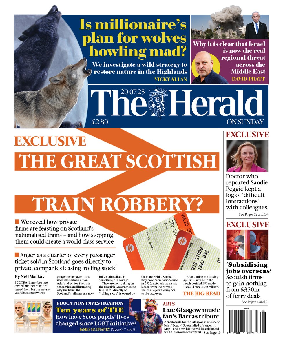 THE HERALD ON SUNDAY: The great Scottish train robbery?
#TomorrowsPapersToday