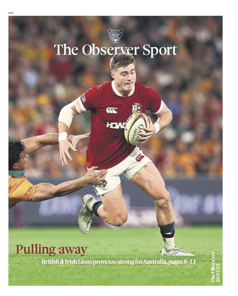 ObserverUK's tweet image. The Observer Sport – Sunday 20 July 2025
Pulling away: British & Irish Lions prove too strong for Australia.
Pick up your copy tomorrow.