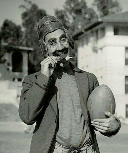 StoliarSteve's tweet image. The original Good Humor Man: Groucho enjoying some ice cream during a break in the filming of the football finale of &quot;Horse Feathers&quot; at Occidental College during a hot July day in 1932.
