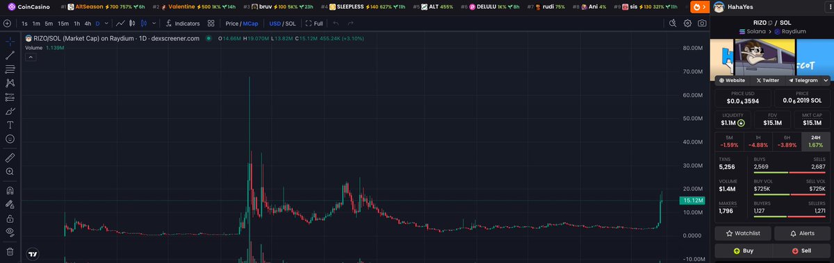 Cryptozins's tweet image. Called $RIZO on TG earlier this year
After months of strategic moves and relentless work by the team, $RIZO pumped back up to 15M
$RIZO Team doesn't stop cooking.