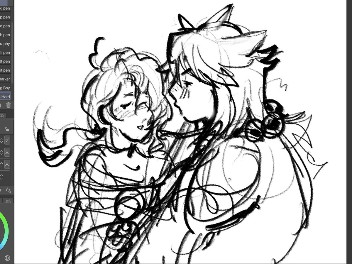 mooviws's tweet image. It’s been too long since I’ve posted so here’s some shitty #setthwei
Sometimes you just have to draw you and your duos mains being in love. For the soul