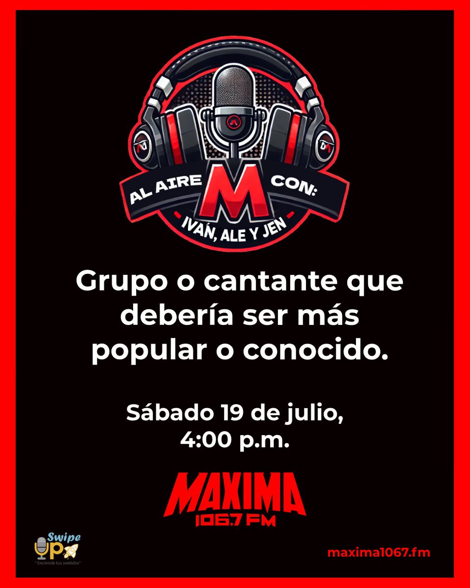 Iván Michel (@ivanmichelfm) on Twitter photo Escúchanos hoy #AlAire platícanos de aquellos artistas infravalorados en el mundo de la música.
Te esperamos <a href="/HolaSoyJennFM/">HolaSoyJennFM</a>, <a href="/AleeYudelevy/">Alejandra Magallanes ♔</a> y un servidor, 4:00 p.m., a través de <a href="/MAXIMA1067FM/">MÁXIMA 106.7 FM</a> Escúchanos hoy #AlAire platícanos de aquellos artistas infravalorados en el mundo de la música.
Te esperamos <a href="/HolaSoyJennFM/">HolaSoyJennFM</a>, <a href="/AleeYudelevy/">Alejandra Magallanes ♔</a> y un servidor, 4:00 p.m., a través de <a href="/MAXIMA1067FM/">MÁXIMA 106.7 FM</a>