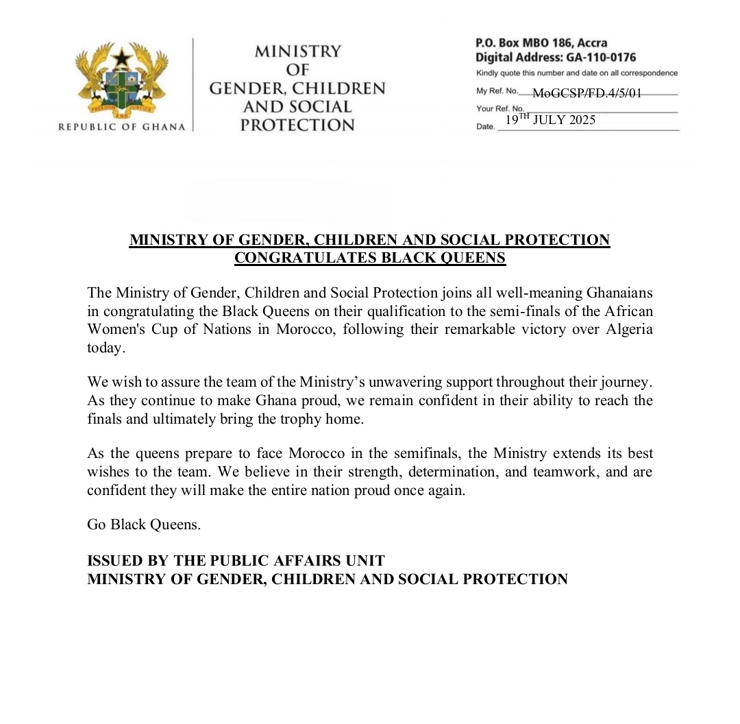 MoGCSP_Ghana's tweet image. Congratulations @BlackQueens!!!

#MoGCSP_Ghana
#WAFCON2024 #blackqueens