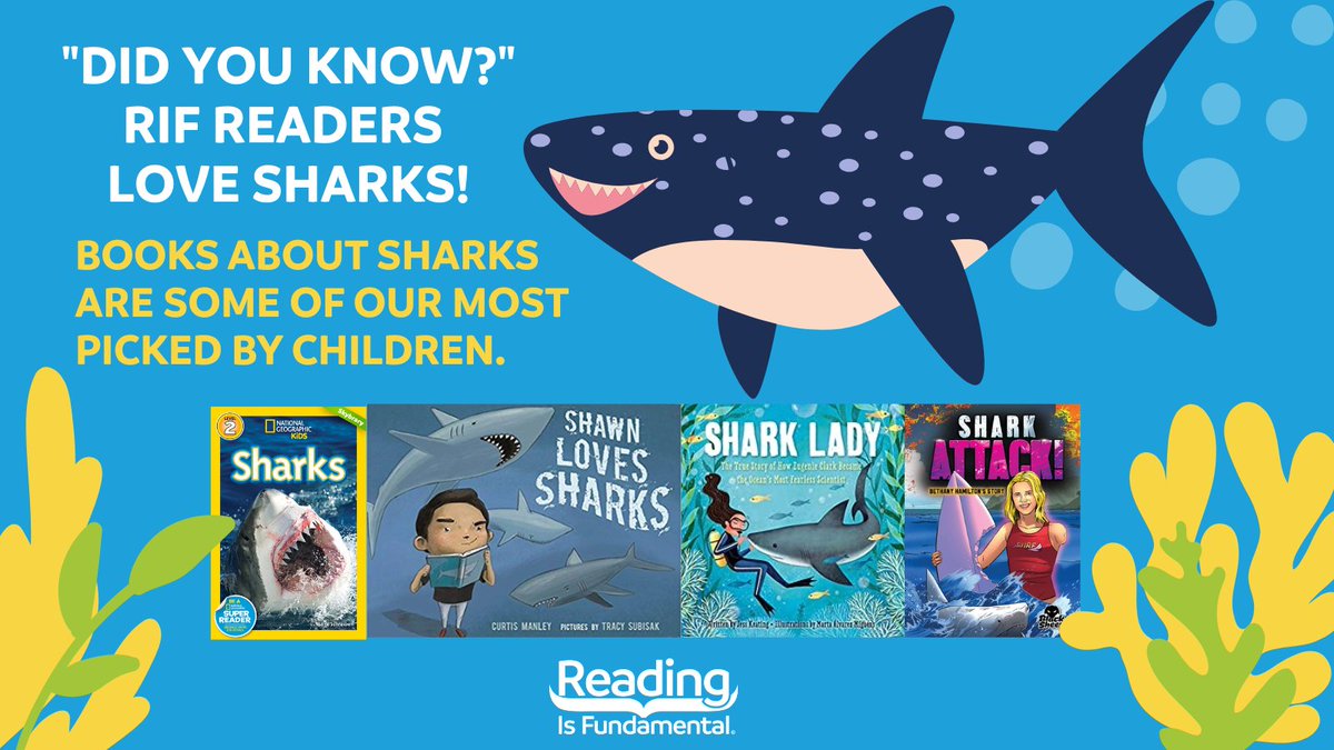 RIFWEB's tweet image. From leveled reading passages, to discussion guides, book about #sharks are some of the most popular resources found on #LiteracyCentral at bit.ly/464I269. Help students dive into reading by giving them FIN-tastic content that will spark a feeding frenzy. #ReadwithRIF