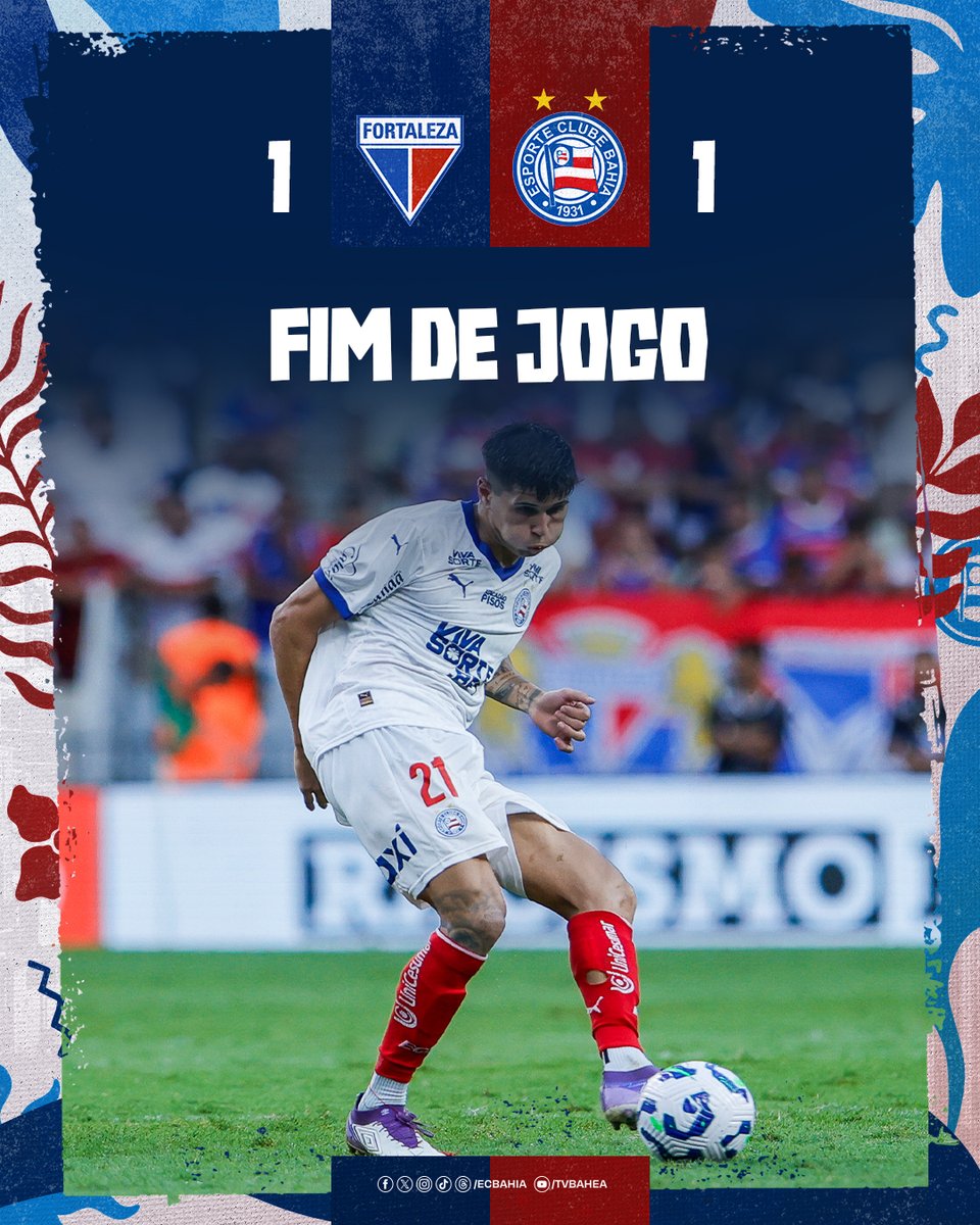 ecbahia's tweet photo. ⌛️Empate no Castelão! Bahia sai atrás mas busca empate com Nestor, após rebote de cobrança de falta. Marinho abriu o placar. Agora o Esquadrão foca na Sudamericana, no duelo de terça-feira em Cali, na Colômbia, pelo confronto de volta da competição continental.
#FORxBAH #Brasileirão #BBMP #BahiaDasArtes