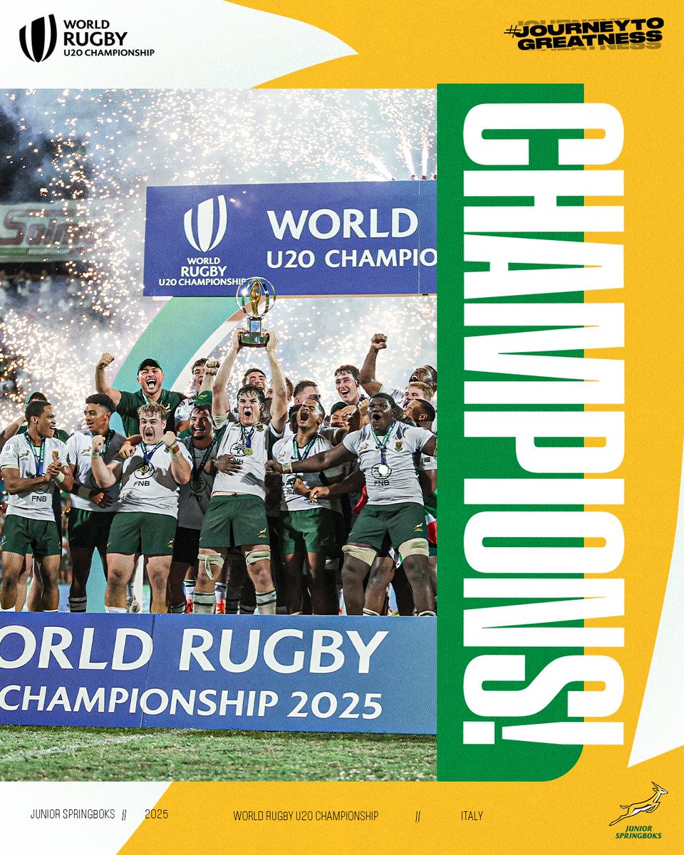 Champions 🏆
#JuniorBoks #WorldRugbyU20s #JourneyToGreatness