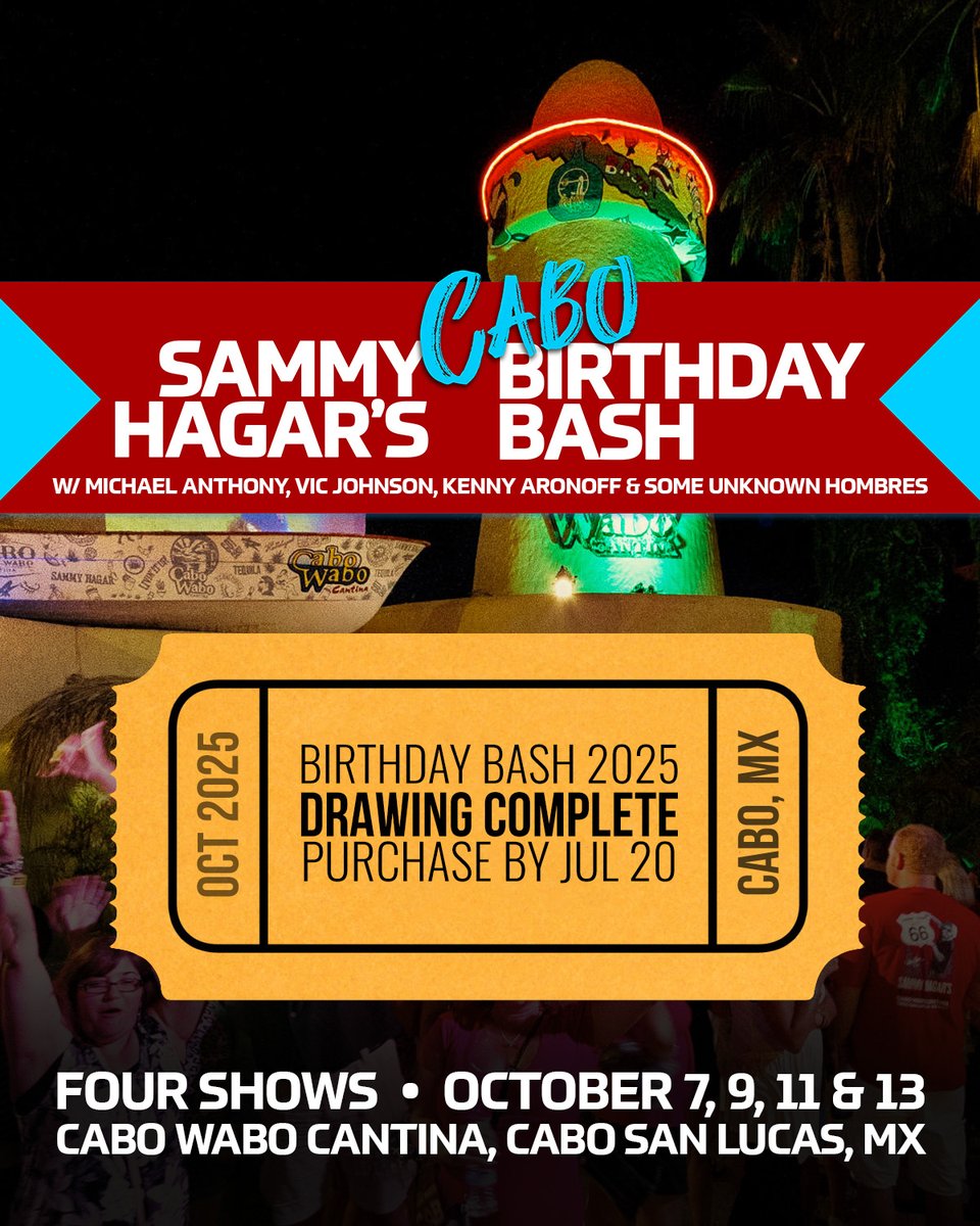 sammyhagar's tweet image. 🚨 Redheads, time is ticking! 🚨
The random drawing for the 2025 Birthday Bash is DONE and those lucky enough to be selected have already been emailed with ticket purchase instructions.
If you were picked, you MUST complete your ticket purchase by this Sunday, July 20 at 9PM…