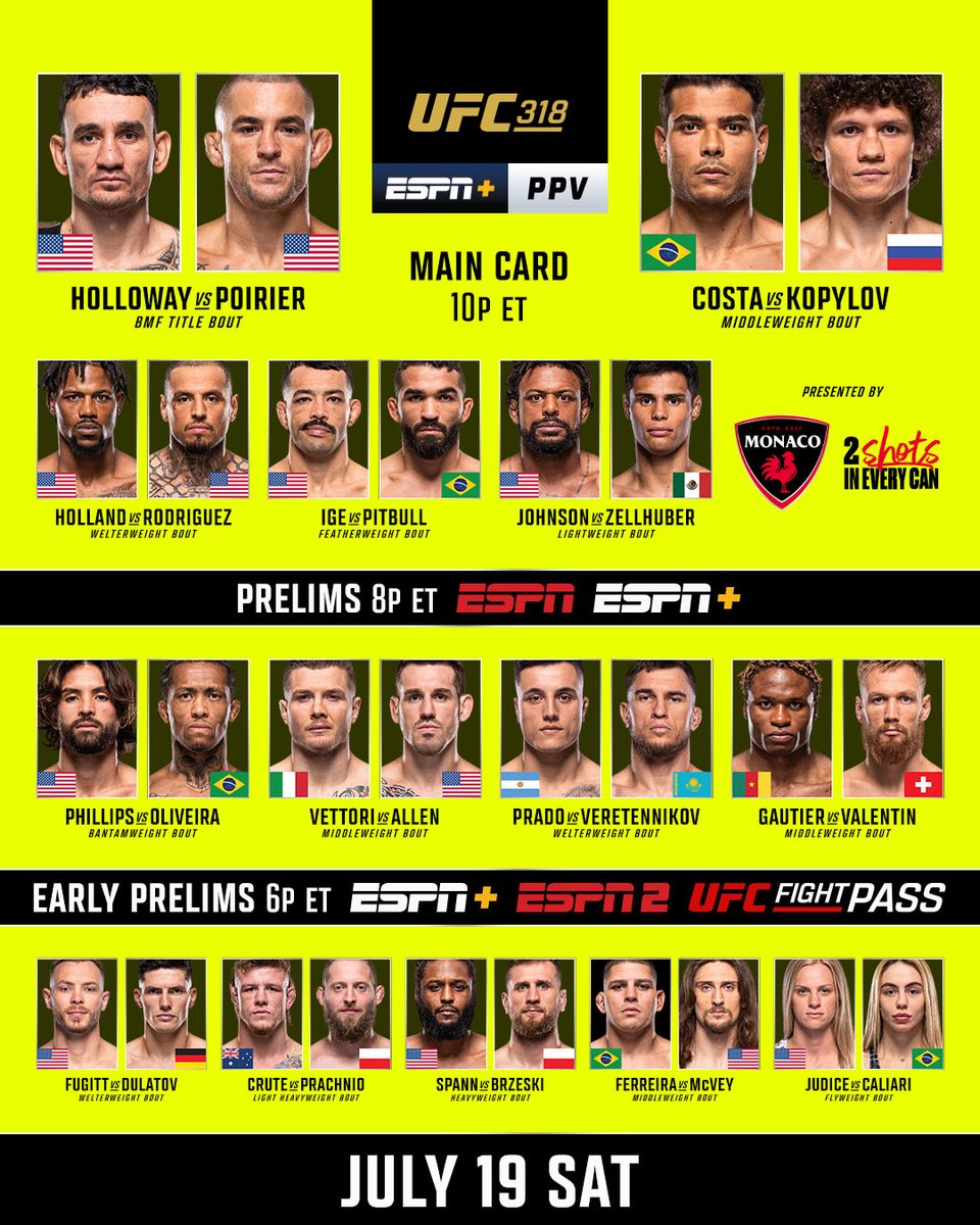 danawhite's tweet image. #UFC318 early prelims are LIVE in 30 minutes on @ESPNPlus and @UFCFightPass!