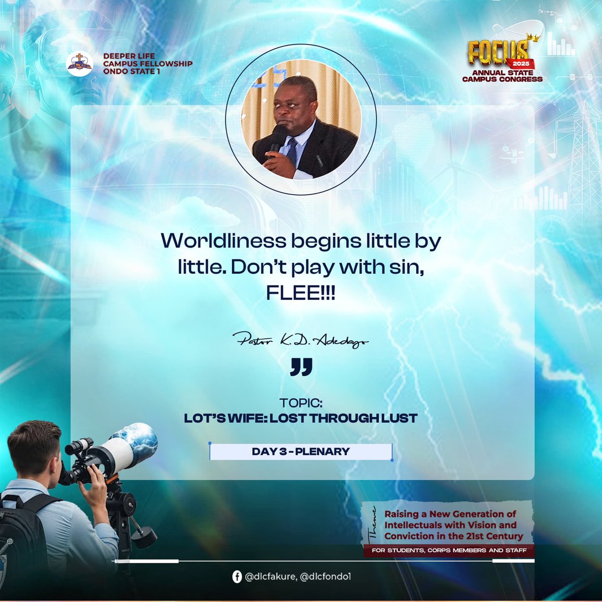 FutaDlcf's tweet photo. We also looked at the tragic story of Lot's wife which serves as a divine warning to our generation that salvation can be lost when our hearts carelessly lust after wordliness.
#CampusCongress2025
#FOCUS25
#Excerpts
#dlcffuta https://t.co/KkoP4125xg