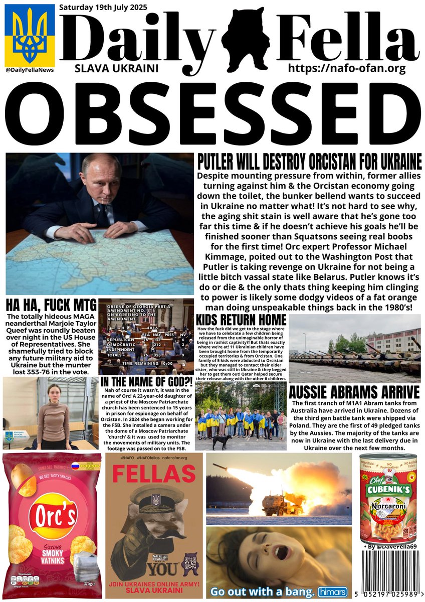 It’s Daily Fella time. Read about Putin’s obsession with Ukraine that will destroy russia, Abrams arrive &amp; Marjorie Taylor Greene is a loser!

#DailyFella #DailyFellaNews #SlavaUkraini #NAFO