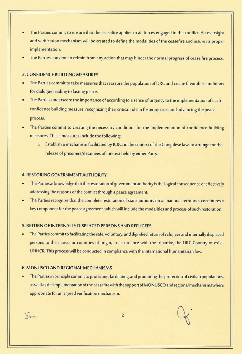 ChroniclesRW's tweet image. FINAL - The original copy of the declaration of principles signed between DR Congo and AFC-M23 rebels. They must reach final peace deal by August 18