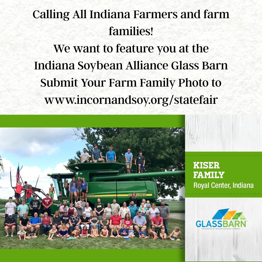 INSoybean's tweet image. Attention Indiana Farm Families!
We want you to be featured at the Indiana Soybean Alliance Glass Barn during the 2025 Indiana State Fair! Submit a family photo, along with your name and farm location, at incornandsoy.org/statefair