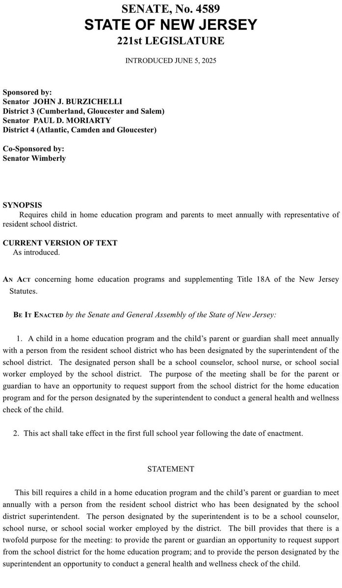 VoicesUnheard's tweet image. Take Action to Oppose Senate Bill 4589!

New legislation (S4589) has been introduced in New Jersey that threatens family privacy and parental rights, especially impacting homeschoolers. This bill opens the door to unnecessary government overreach in home education decisions.

📄