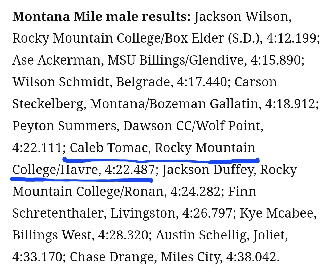 HavreTrack's tweet photo. Here's how Caleb Tomac ended up in the Montana Mile and Macy Brandon in the Montana 100m. Recognizing a fellow Hi Liner as well in Regan Torgerson, a Shelby Coyote! https://t.co/xRNLSOsCmh