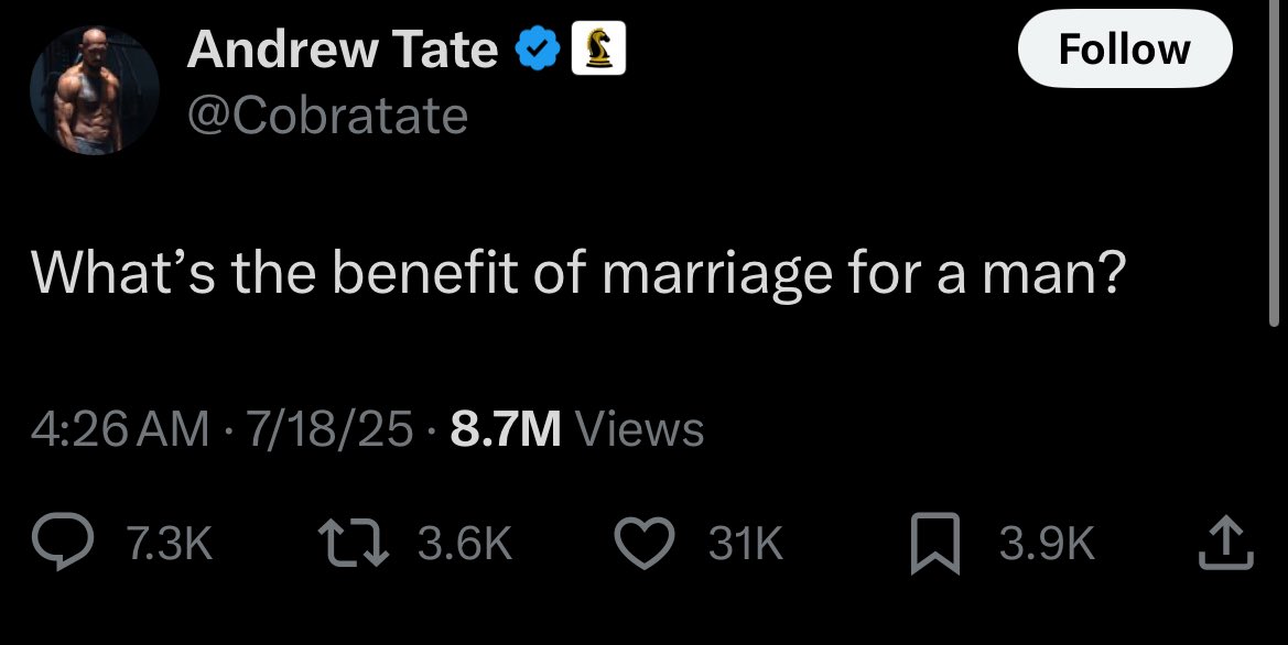 Andrew Tate is a psyop to help further the destruction of western society and culture no different than the common rabid feminist.