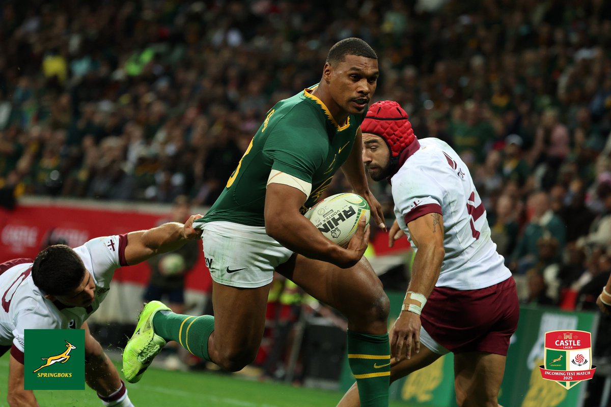 Springboks's tweet photo. Damian Willemse's fifth Test try was a thing of beauty 🤩
#Springboks #ForeverGreenForeverGold #RSAvGEO https://t.co/xjeVE5nb2D