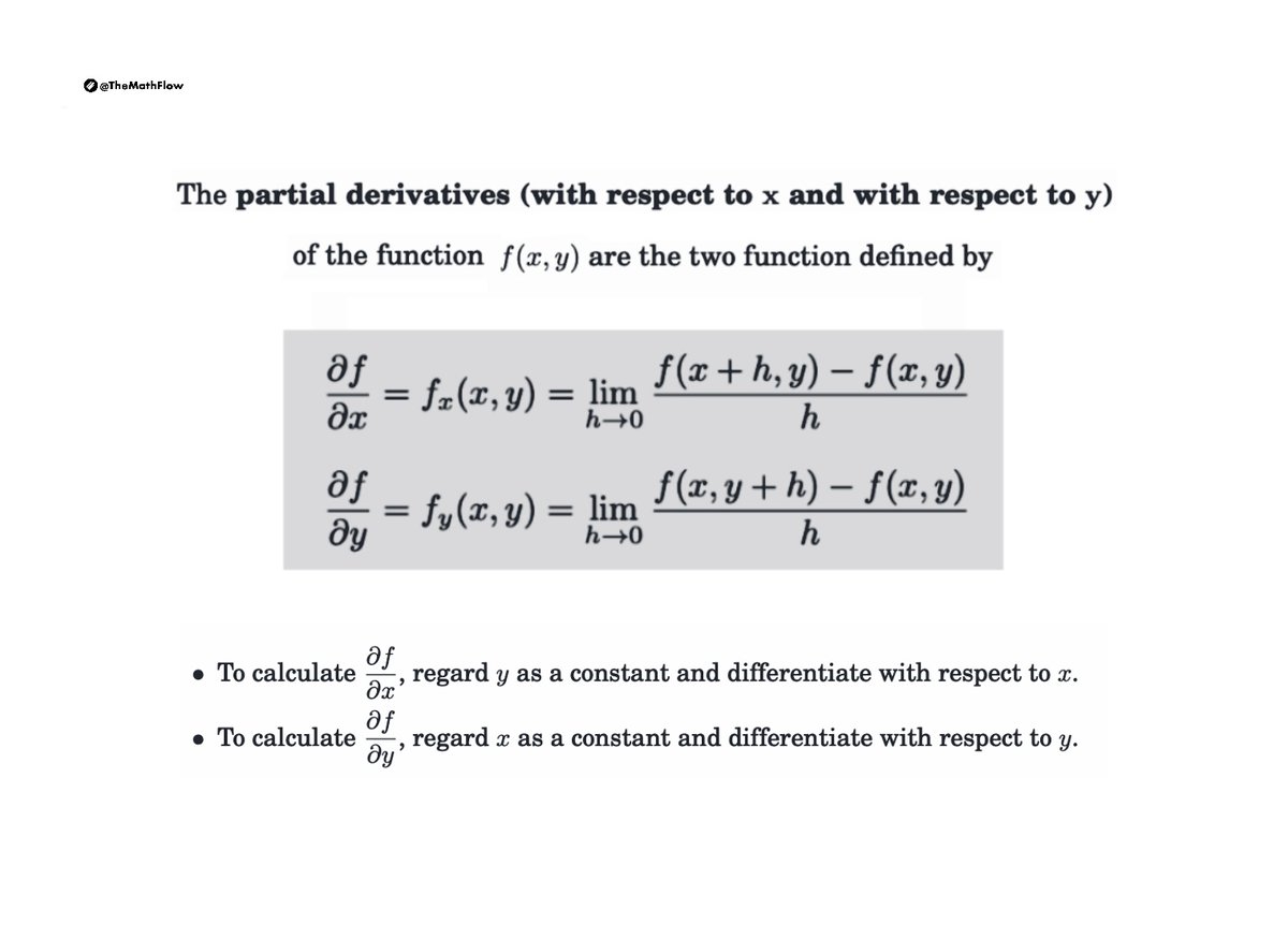 TheMathFlow's tweet image. Definition of partial derivative for a function of two variables.