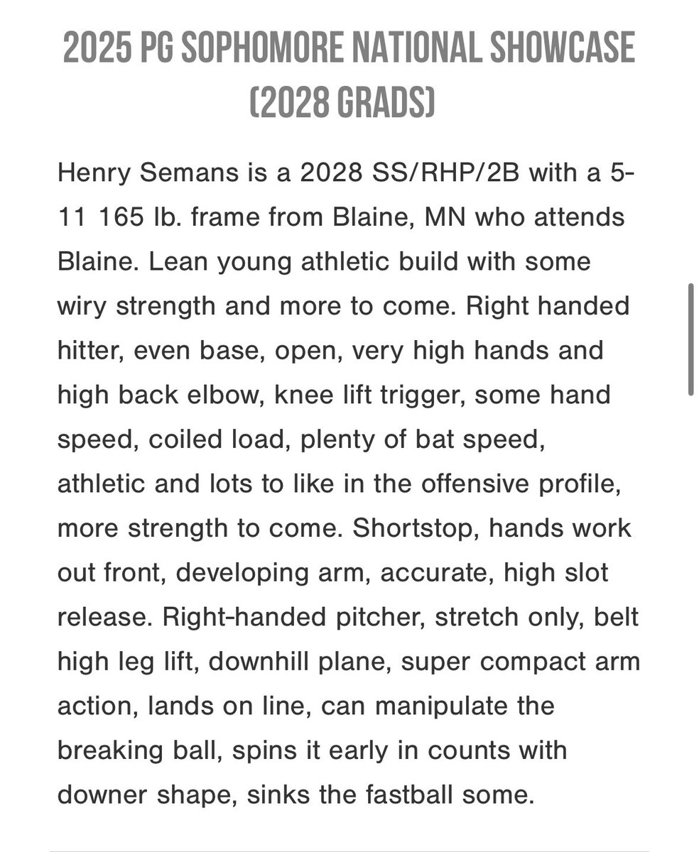 Henry Semans (@henry_semans44) on Twitter photo Thank you <a href="/PerfectGameUSA/">Perfect Game USA</a> for the write up and new PG grade! Looking forward to improving at my next event. Thank you <a href="/PerfectGameUSA/">Perfect Game USA</a> for the write up and new PG grade! Looking forward to improving at my next event.