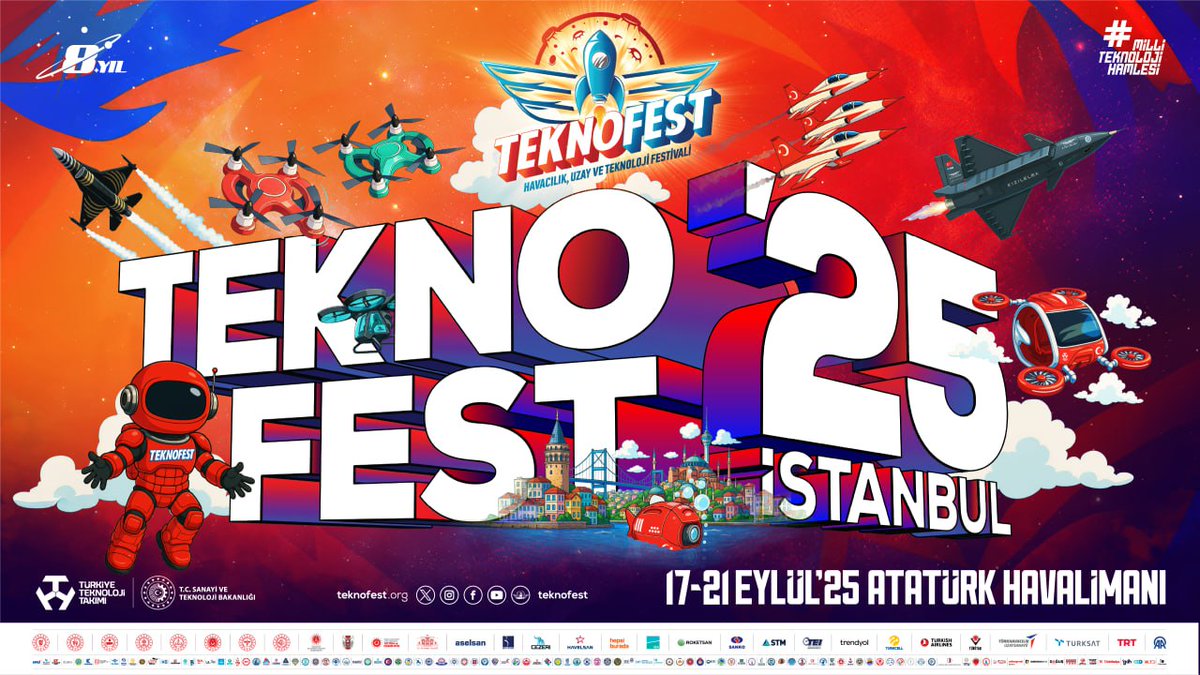 Sabırsızlıkla beklediğini biliyoruz... 😉

TEKNOFEST, #SenGELECEKSİNdiye İstanbul'da! 🚀

➤ 17 - 21 Eylül ➤ Atatürk Havalimanı
