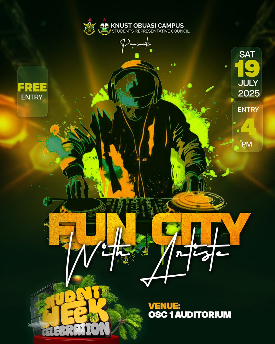 ObuasiSrc's tweet image. Get ready to turn up the vibes, it's about to go wild. The FUN CITY with Artiste, where beats drop, lights flash, and the energy never stops.
A night of unforgettable rhythm of beats, and a massive energy of performance, all happening under one roof.
#SWC25